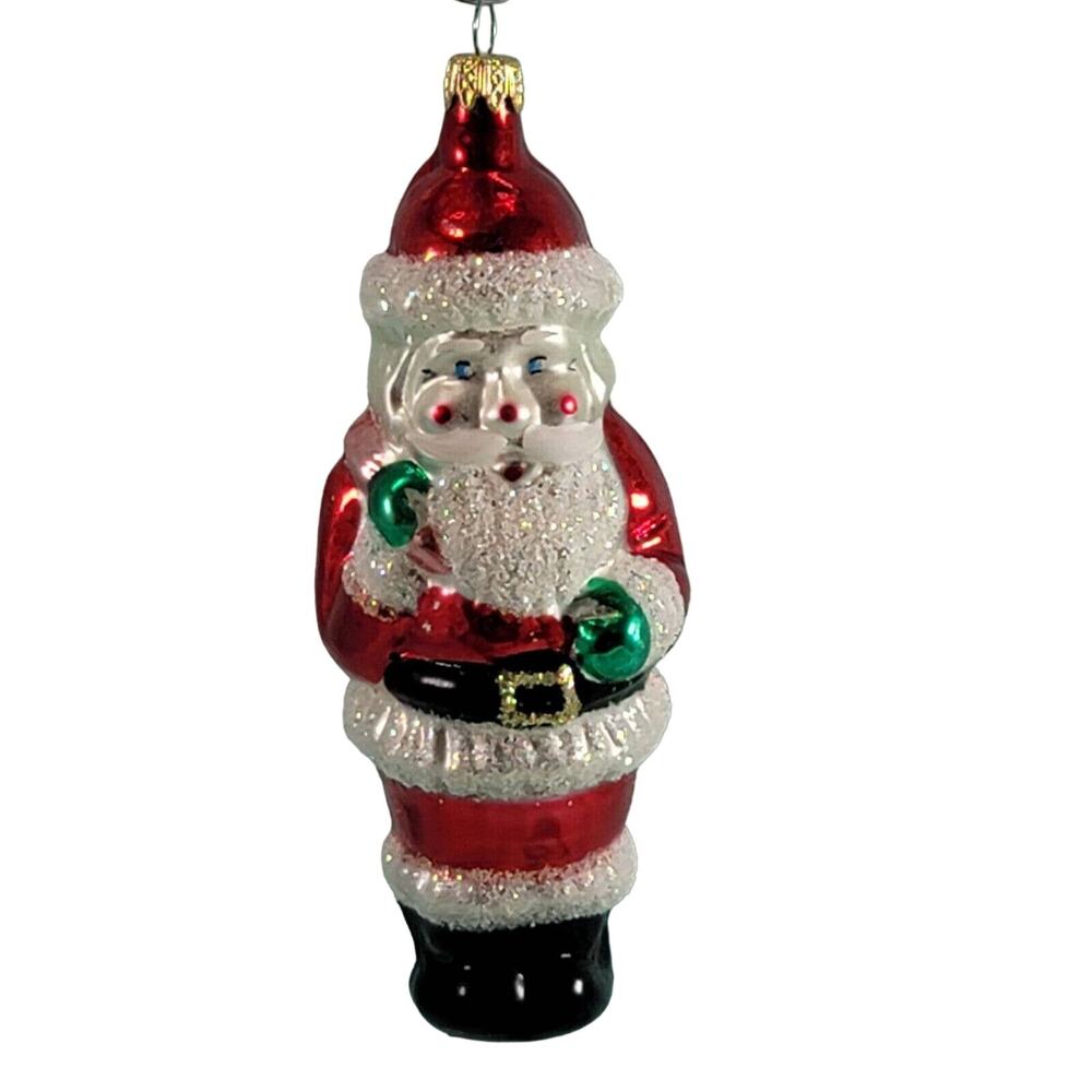 Vintage Christmas Ornament Santa Rosy Cheeks Pink Toy Sack Plastic 4.5"
